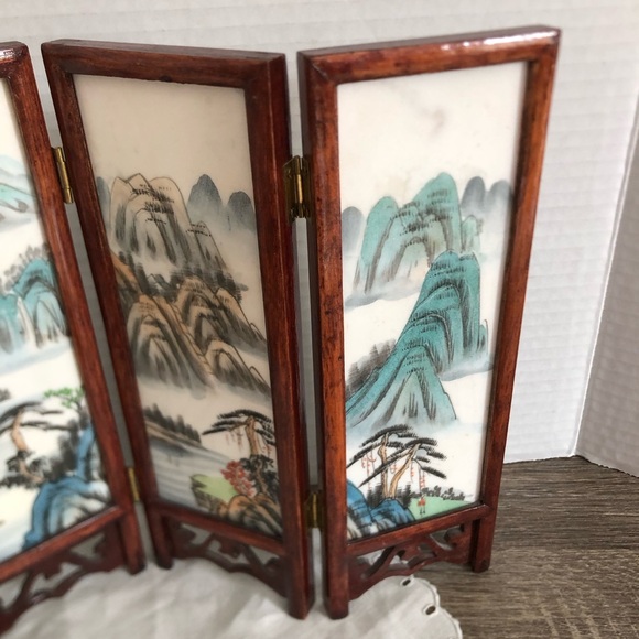 Vtg Hand Painted Asian Folding Tabletop Divider - Picture 6 of 15